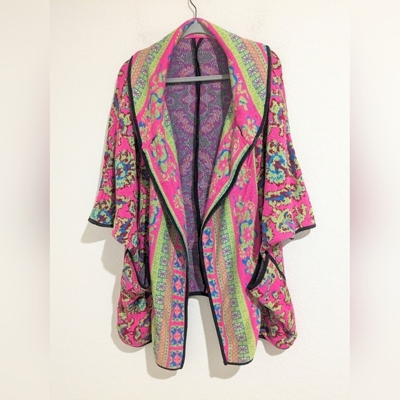 Anthropologie Freeway Colorful Oversized Sweater Cardigan Cape Maximalist Retro - Picture 3 of 14